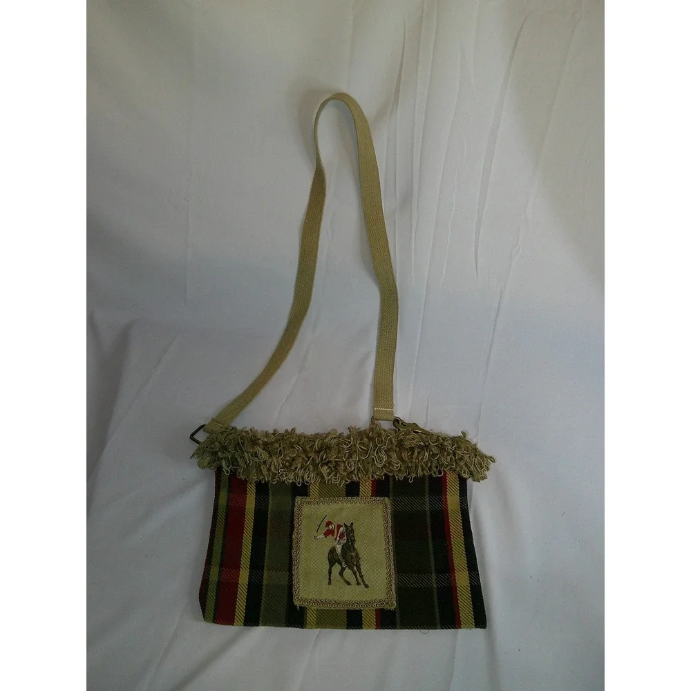 Handmade Unique‎ Tapestry Plaid Horse Jockey Equestrian Purse Shoulder Bag NWOT
